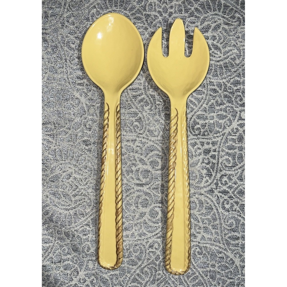 Pottery‎ Barn Out Door Yellow Serving Utensils Set Spoon And Fork